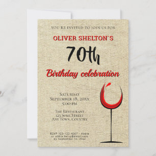 Invitation Rustic Red Wine Glass 70e anniversaire