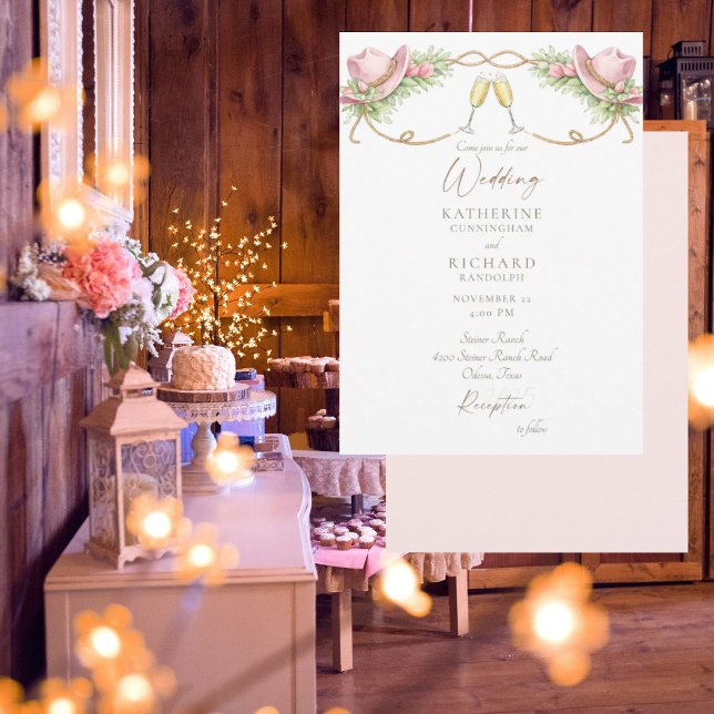 Invitation Rustic Redneck Pink Cowboy Hat Wedding (Créateur téléchargé)