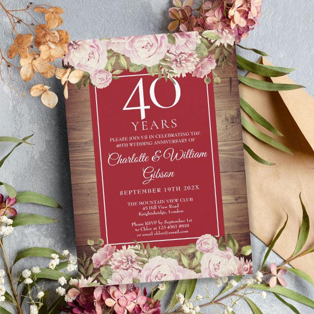 Invitation Rustic Roses 40e Anniversaire (Créateur téléchargé)