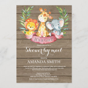Invitation Rustic Safari Jungle Baby shower fille par la post