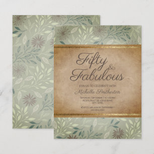 Invitation Rustic Sage Feuille Floral Gold 50e anniversaire