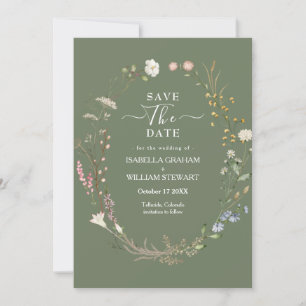 Invitation Rustic Sage Green Boho Fleur sauvage Enregistrer l