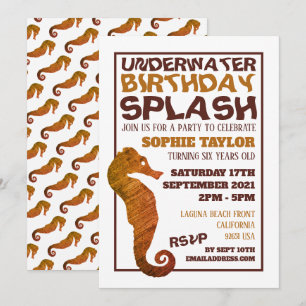 Invitation Rustic Seahorse, fête d'anniversaire aquatique