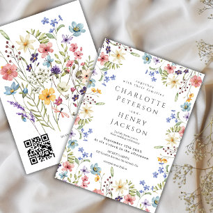 Invitation Rustic Spring Elegant Fleur sauvage QR Code Mariag
