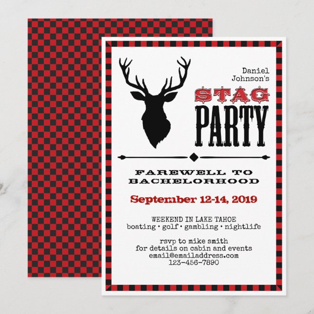 Invitation Rustic Stag Bachelor Party sur blanc (Devant / Derrière)