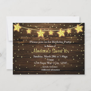 Invitation Rustic Stars String Lights Country Fête des mariée