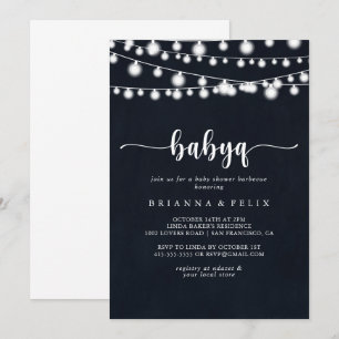 Invitation Rustic String Lights BabyQ Baby shower Barbecue