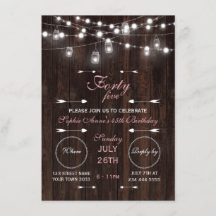 Invitation Rustic String Lights Barre N'Importe Quel Âge Anni