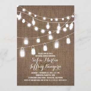 Invitation Rustic String Lights Burlap Revue de répétition