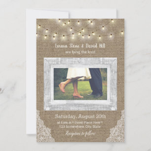 Invitation Rustic String Lights Laced Burlap Mariage Photo