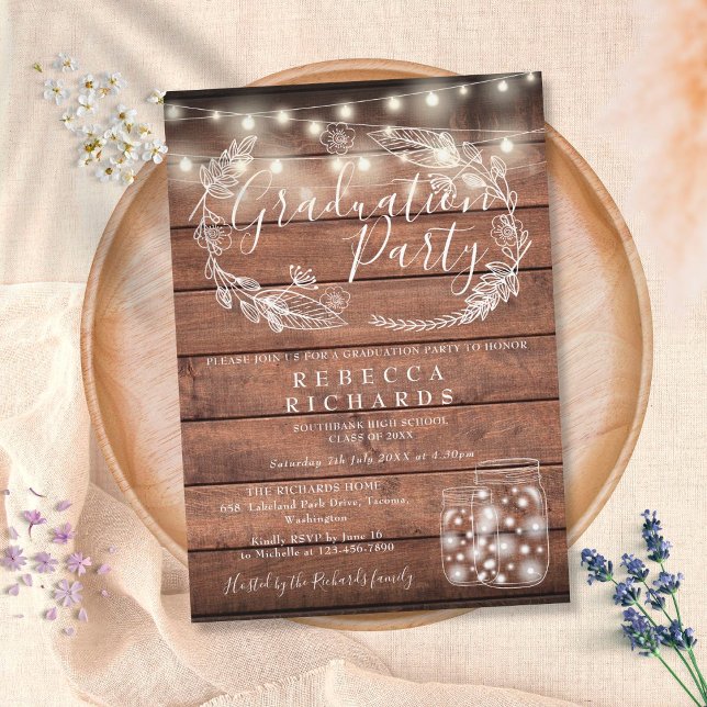 Invitation Rustic String Lights Mason Jars Graduation Party (Créateur téléchargé)