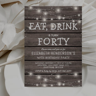 Invitation Rustic String Lights Quarante Anniversaire   40e