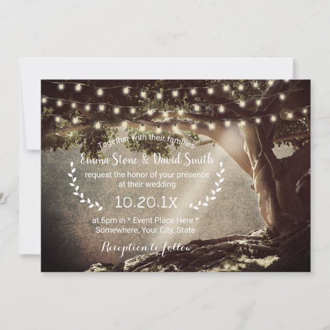 Invitation Rustic String Lights Vintage Tree Mariage (Devant)