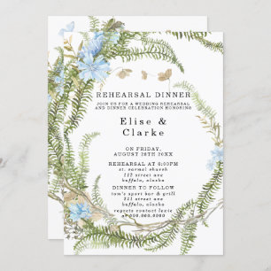 Invitation Rustic Summer Fern Wreath Rehearer Dîner Invitat
