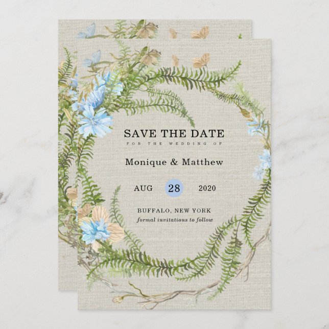 Invitation Rustic Summer Fern Wreath Wedding Enregistrer La D (Devant / Derrière)
