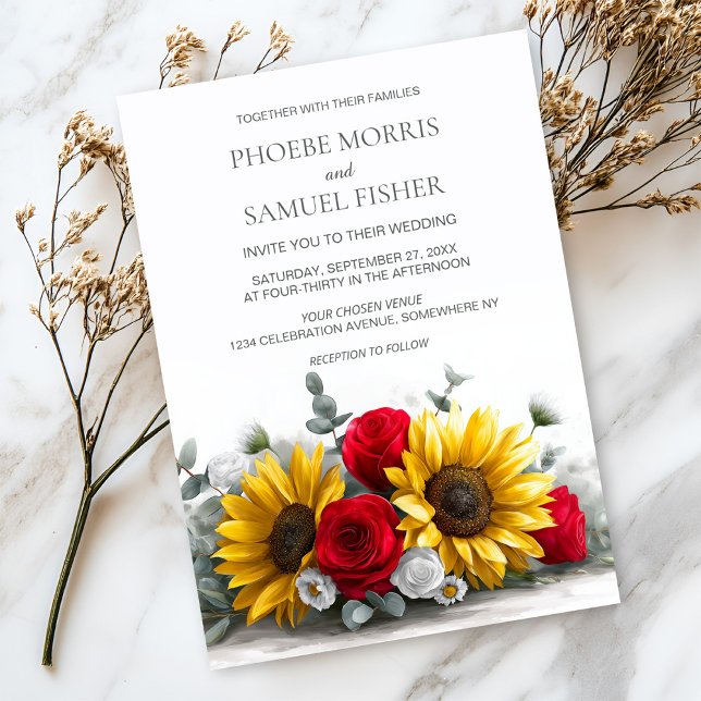 Invitation Rustic Sunflower and Red Rose Floral Wedding (Créateur téléchargé)