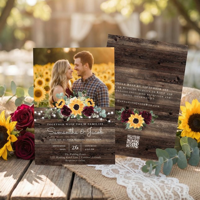 Invitation Rustic Sunflower QR Code RSVP Wedding (Créateur téléchargé)