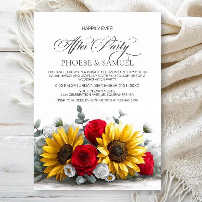 Invitation Rustic Sunflower Red Rose Wedding After Party (Créateur téléchargé)