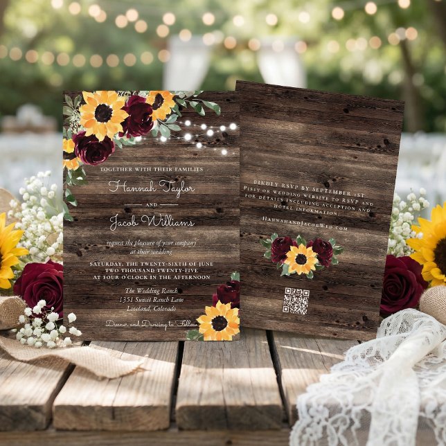 Invitation Rustic Sunflower Roses Barn QR Code Wedding (Créateur téléchargé)