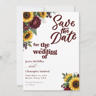 Invitation Rustic Sunflower Save the Date Wedding Invite