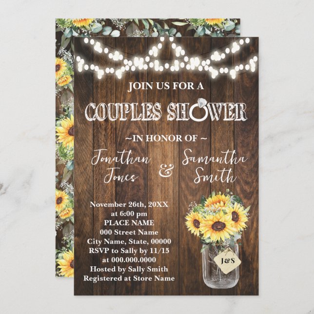 Invitation Rustic Sunflowers Couples Wedding Shower  (Devant / Derrière)