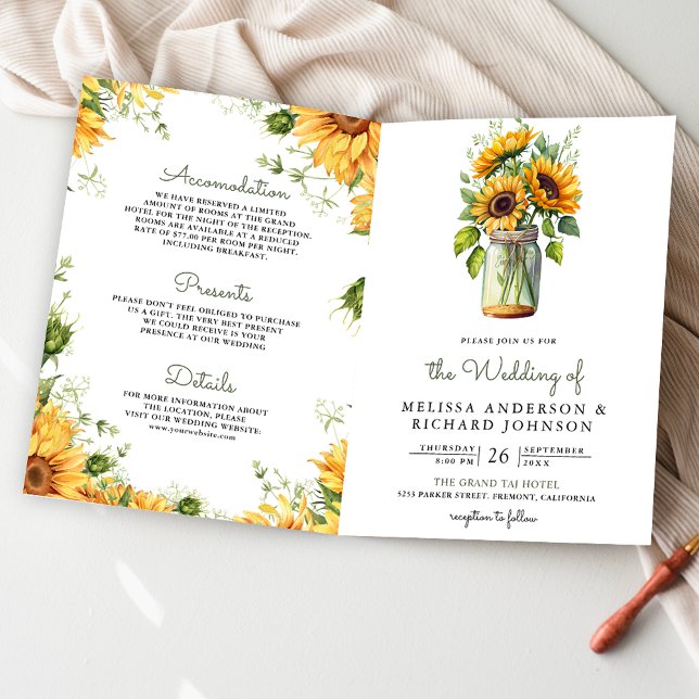 Invitation Rustic Sunflowers Mason Jar QR Code Wedding (Créateur téléchargé)