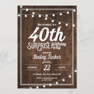 Invitation Rustic Surprise 40e anniversaire