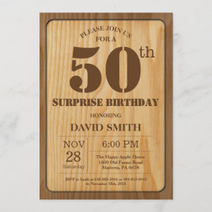 Invitation Rustic Surprise 50e anniversaire Bois