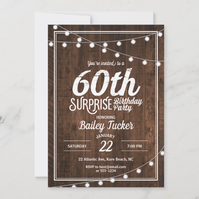Invitation Rustic Surprise 60e anniversaire (Devant)