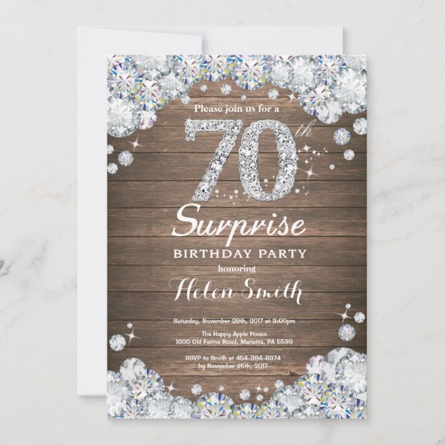 Invitation Rustic Surprise 70e anniversaire Silver Diamond (Devant)