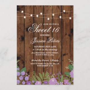 Invitation Rustic Sweet 16 Anniversaire Fête Floral Invitatio