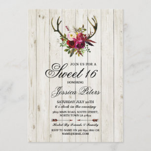 Invitation Rustic Sweet 16 Party Floral Antlers Stag Invitati