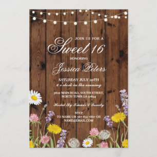 Invitation Rustic Sweet 16 Party Floral Fleurs sauvages Invit