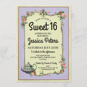 Invitation Rustic Sweet 16 Party Wonderland Teapot Tea Party