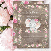 Rustic Sweet Baby Girl Elephant Baby shower