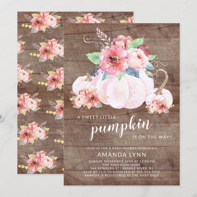 Invitation Rustic Sweet Little Citrouille Girls Baby shower (Devant / Derrière)