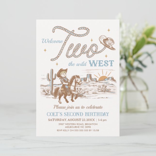 Invitation Rustic Tan Welcome Two The Wild West 2e anniversai (Debout devant)