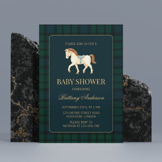Invitation Rustic Tartan Plaid Horse Baby Shower 