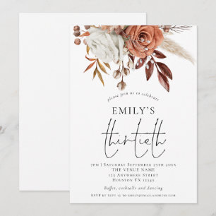 Invitation Rustic Terracotta Florals Trente Anniversaire