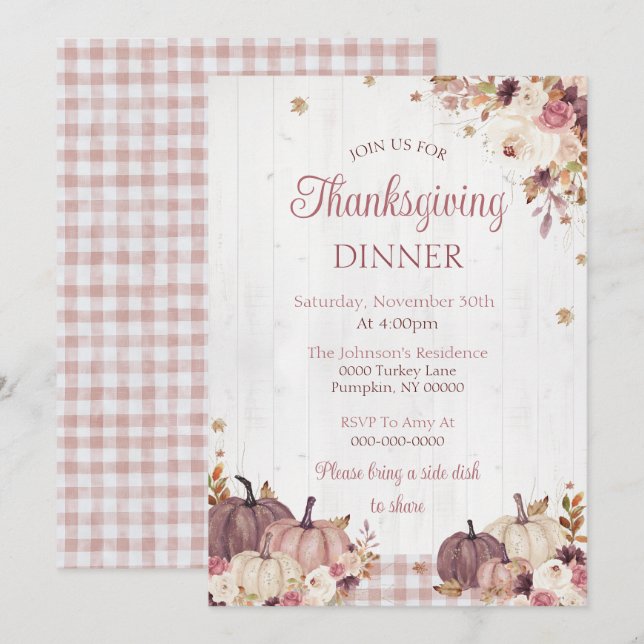 Invitation Rustic Thanksgiving Diner Party (Devant / Derrière)