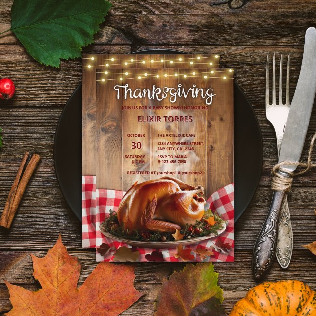 Invitation Rustic Thanksgiving Roasted Turkey Baby Shower (Créateur téléchargé)
