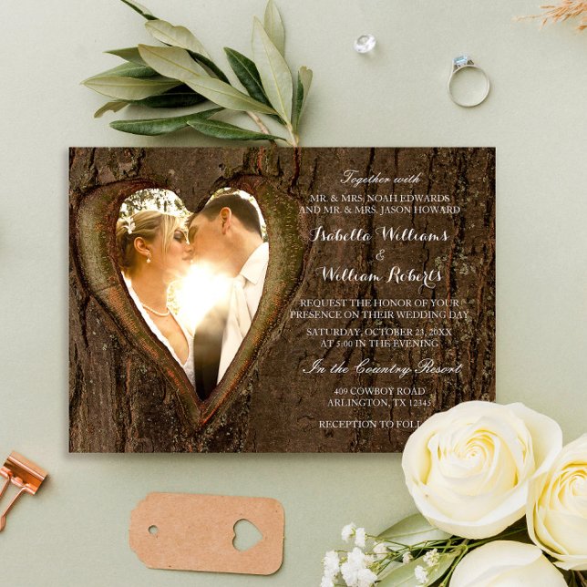 Invitation Rustic Tree Heart Photo Mariage (Créateur téléchargé)