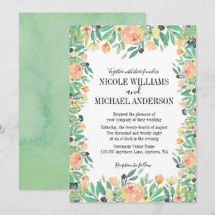 Invitation RUSTIC Vert aquarelle rose pivoine Fleurs MARIAGE