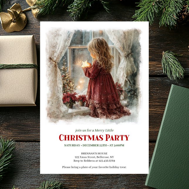 Invitation Rustic Victorian Little Girl Awaiting Santa Digita (Rustic Victorian Little Girl Awaiting Santa Printable Invite)