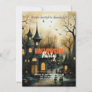Invitation Rustic Village Bats Citrouilles Halloween Party
