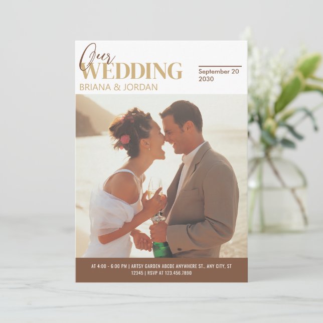 Invitation Rustic Vintage Photo de Couple Mariage Magazine (Debout devant)