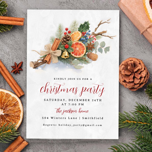 Invitation Rustic Watercolor Christmas Botanical Arrangement  (Créateur téléchargé)
