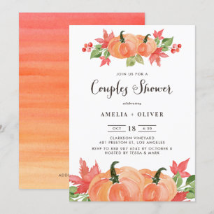 Invitation Rustic Watercolor Citrouilles Automne Couples Douc