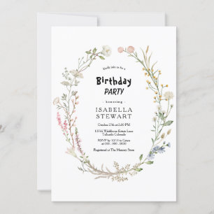 Invitation Rustic Watercolor Fleur sauvage Printemps BIrthday