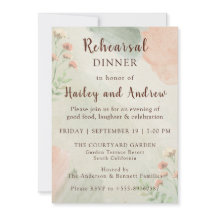 Rustic Watercolor Peach & Green Rehearsal Dinner 
